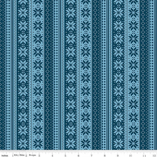 Riley Blake Winter Magic Sweater Stripe Navy 1 Yard Cut - Riley Blake from Fort Worth Fabric Studio