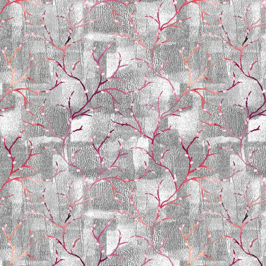 Rosé All Day Budding Branches Silver - Studio E from Fort Worth Fabric Studio