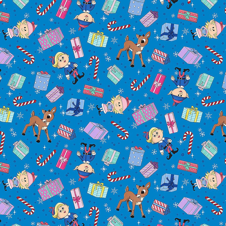 Rudolph The Red - Nosed Reindeer Presents Blue - Northcott from Fort Worth Fabric Studio