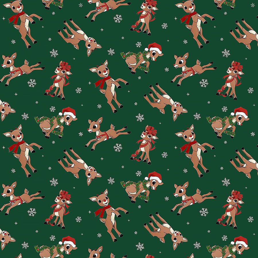 Rudolph The Red - Nosed Reindeer Rudolph Toss Dark Green - Northcott from Fort Worth Fabric Studio