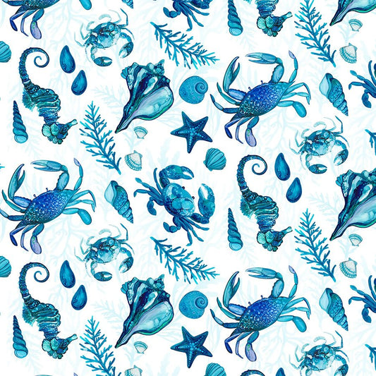 Sapphire Seas Large All Over White/Teal - Wilmington Prints from Fort Worth Fabric Studio