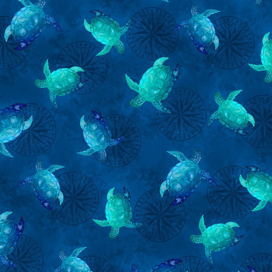 Sapphire Seas Sea Turtles Dark Blue - Wilmington Prints from Fort Worth Fabric Studio