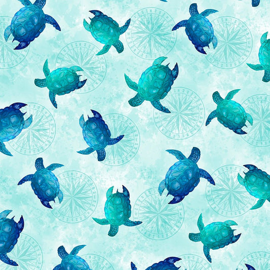 Sapphire Seas Sea Turtles Teal - Wilmington Prints from Fort Worth Fabric Studio
