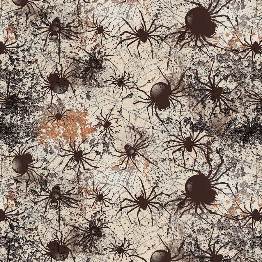 Scary Spice Spiders Sepia - Studio E from Fort Worth Fabric Studio