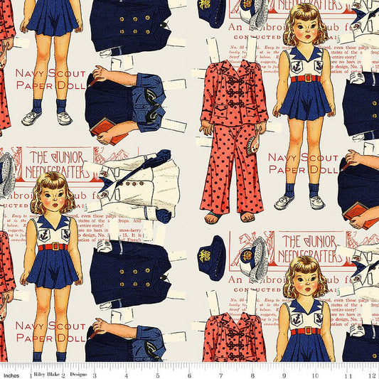 Sew America Navy Scout Paper Doll Gray - Riley Blake from Fort Worth Fabric Studio