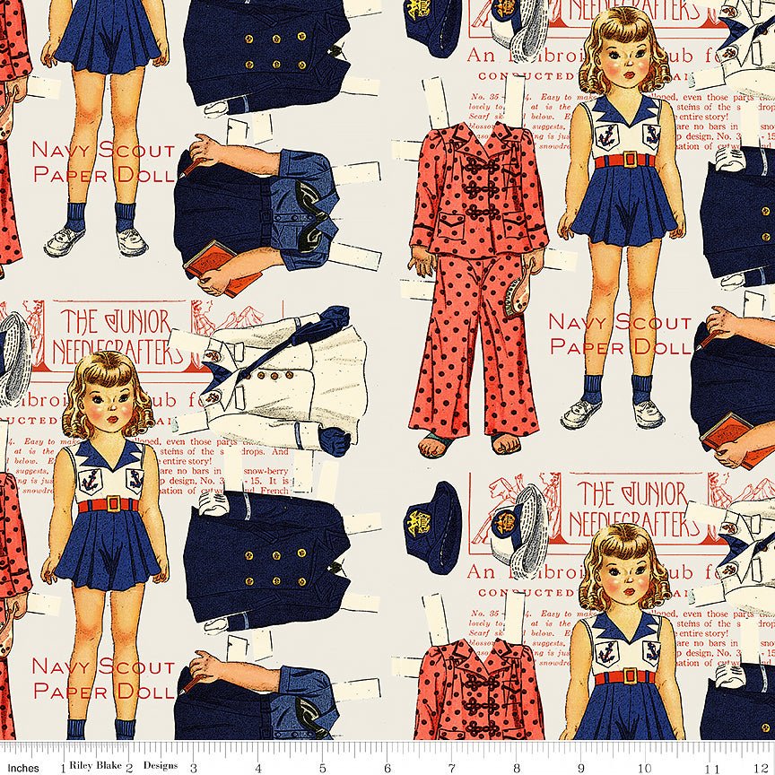 Sew America Navy Scout Paper Doll Gray – Remnant 44" × 44"