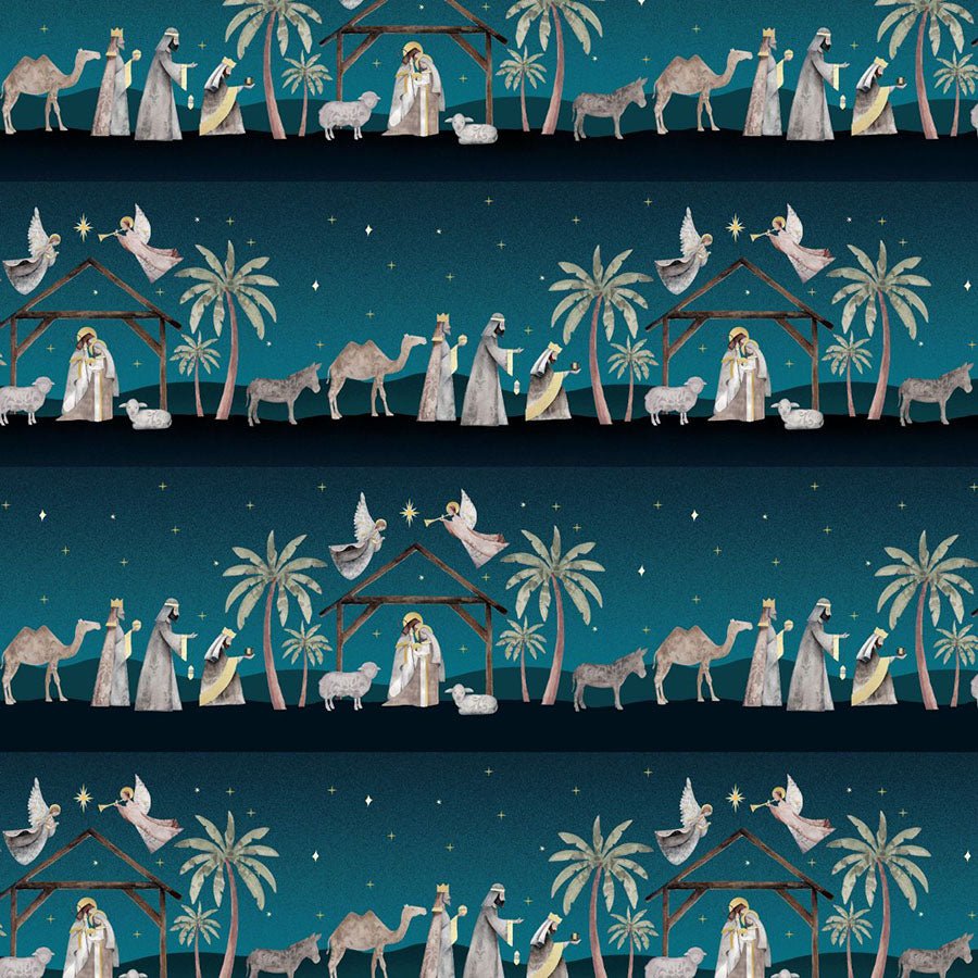 Silent Night Border Stripe Navy – Remnant 11″ × 44″