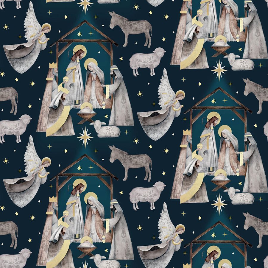 Silent Night Nativity Navy – Remnant 32″ × 44″