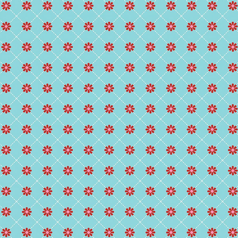 Smitten Chicken Lazy Daisy Aqua - Poppie Cotton from Fort Worth Fabric Studio