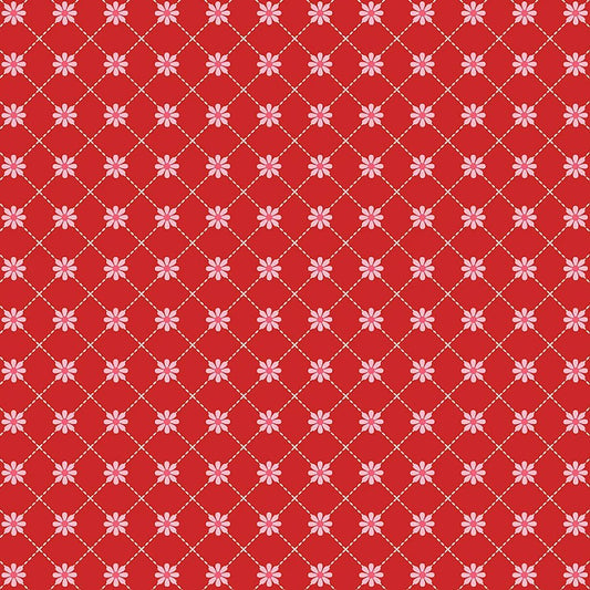 Smitten Chicken Lazy Daisy Red - Poppie Cotton from Fort Worth Fabric Studio