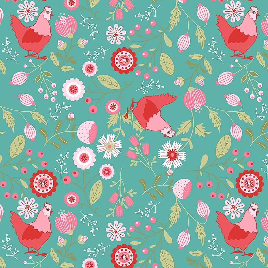 Smitten Chicken Main Aqua – Remnant 35″ × 44″