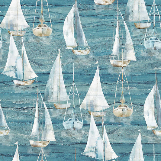 Smooth Sailing Sail Boats Blue Multi - Northcott from Fort Worth Fabric Studio