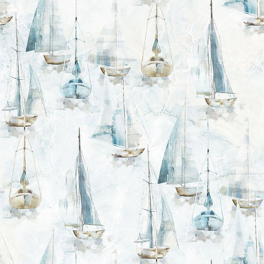 Smooth Sailing Small Sail Boats White Multi - Northcott from Fort Worth Fabric Studio