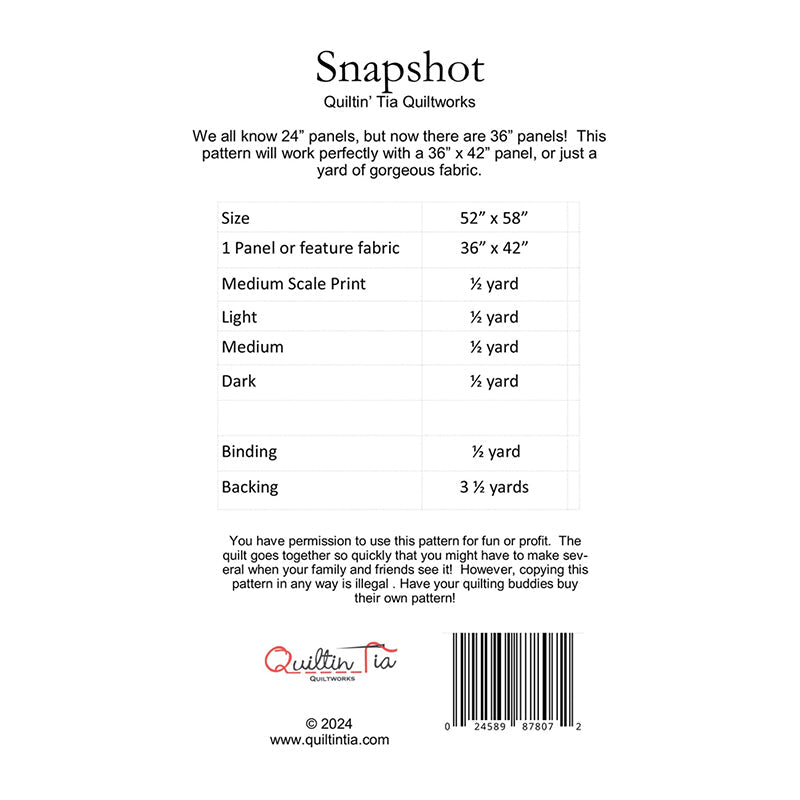 Snapshot Panel Quilt Pattern by Quiltin' Tia Quiltworks - Quiltin' Tia Quiltworks from Fort Worth Fabric Studio