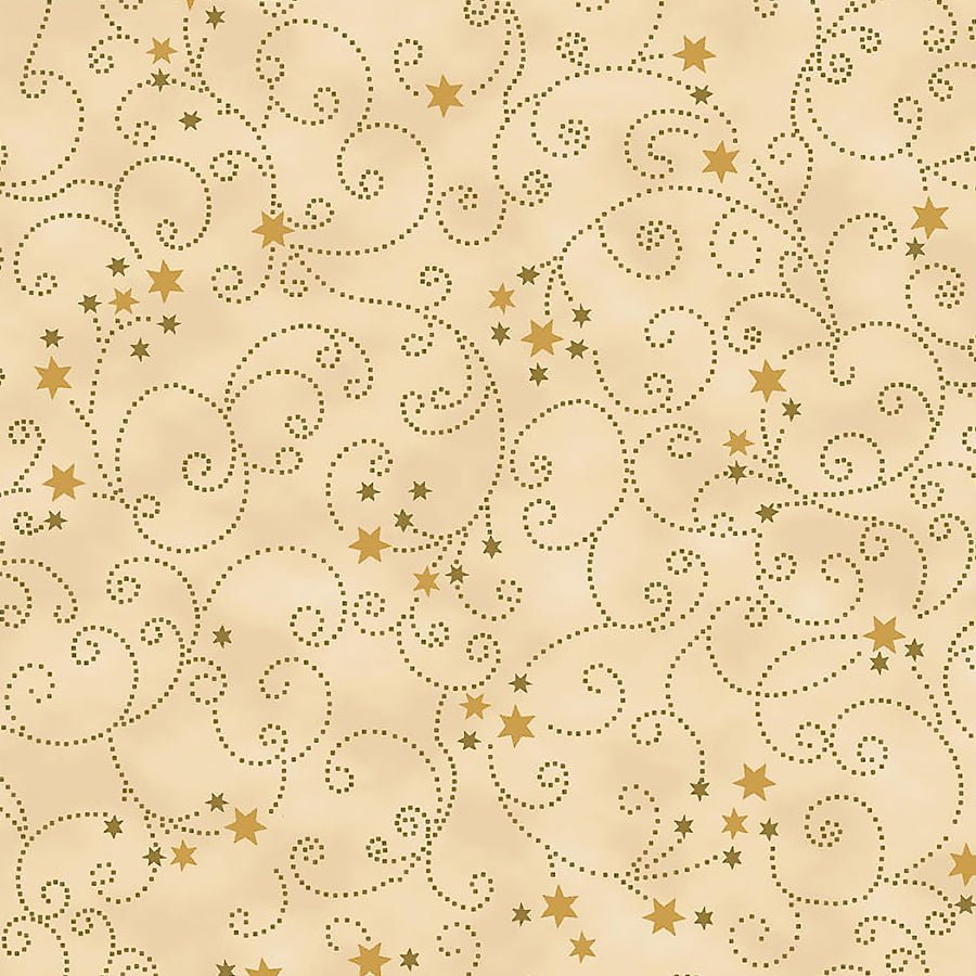 Snow Crystals Ornaments & Stars Beige/Gold Metallic - Stof of Denmark from Fort Worth Fabric Studio