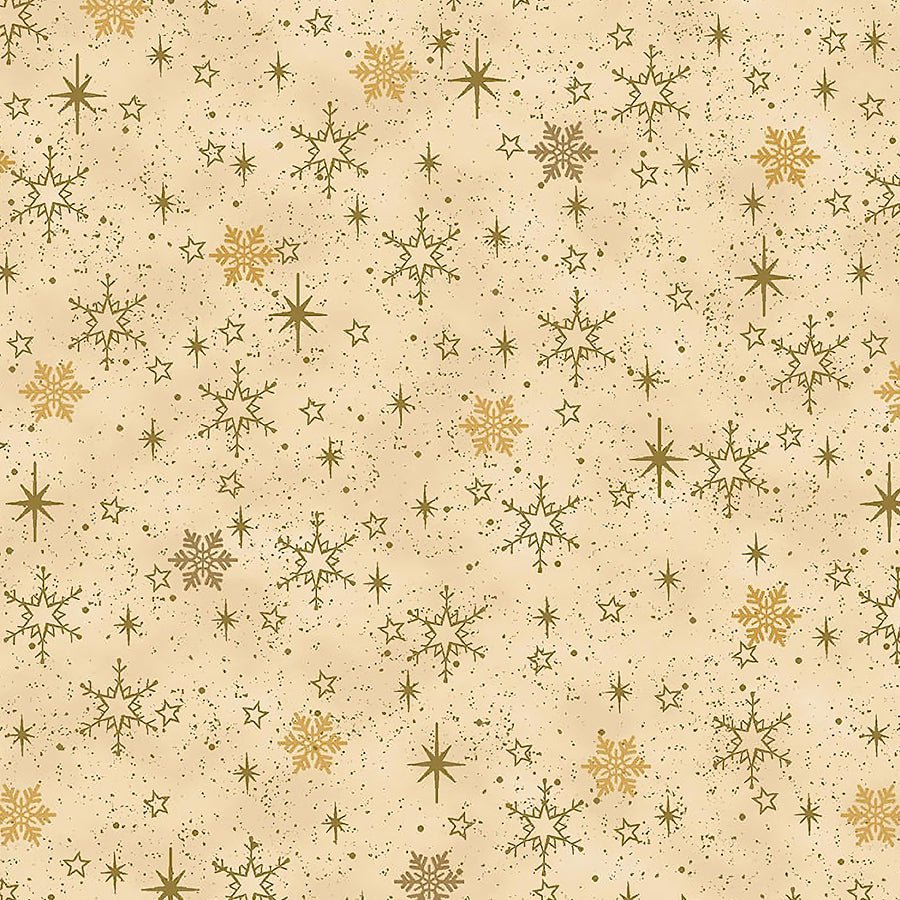 Snow Crystals Snowflakes Beige/Gold Metallic - Stof of Denmark from Fort Worth Fabric Studio