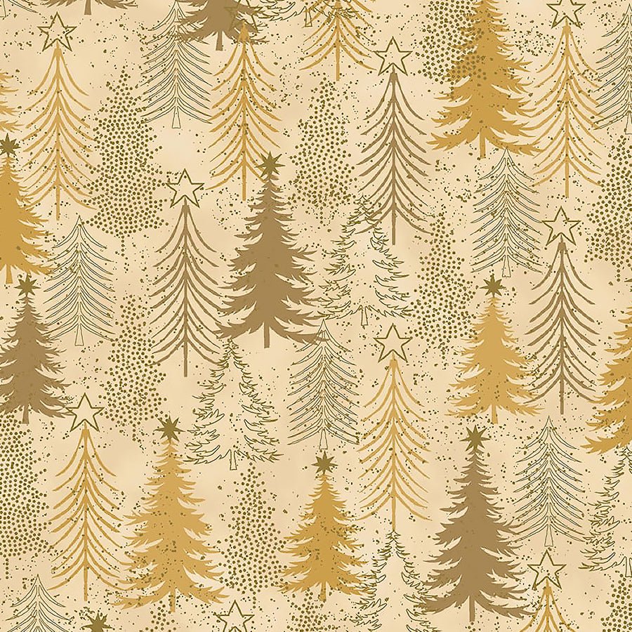 Snow Crystals Trees Beige/Gold Metallic - Stof of Denmark from Fort Worth Fabric Studio