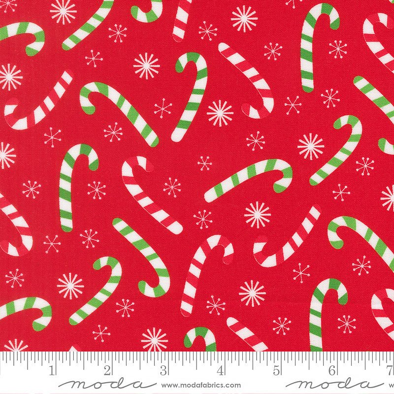 Snow Time Candy Canes Poinsettia Red – Remnant 9″ × 44″