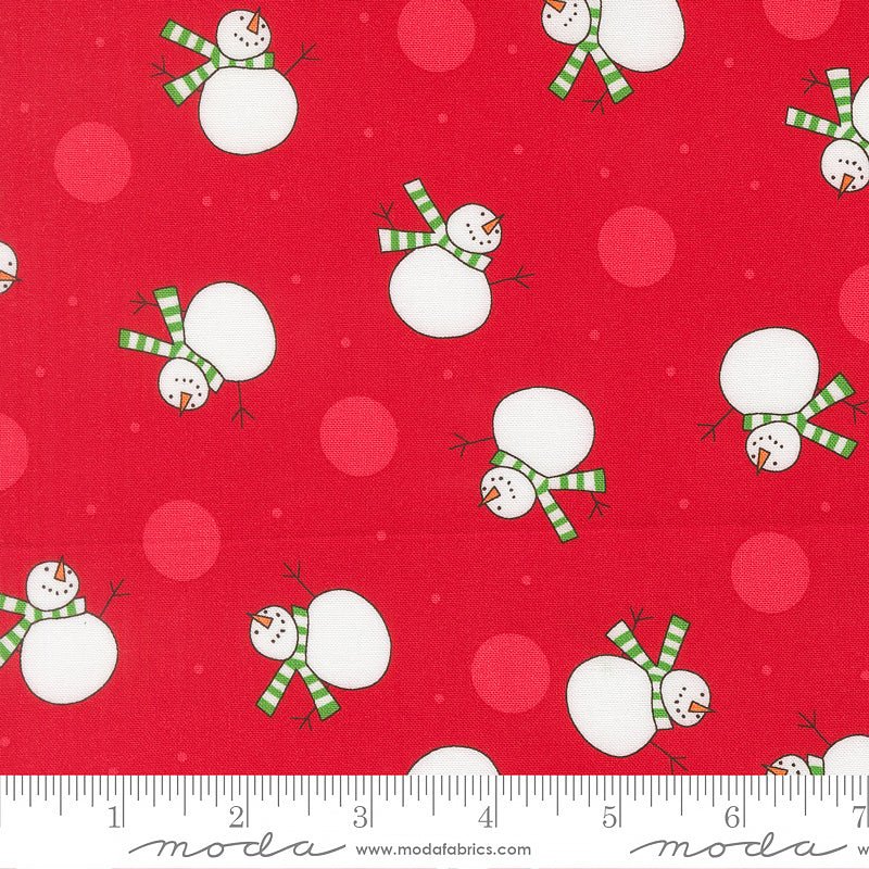 Snow Time Tossed Snowmen Poinsettia Red - Moda from Fort Worth Fabric Studio