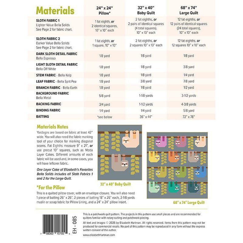 Snuggly Sloths Quilt Pattern by Elizabeth Hartman - Elizabeth Hartman from Fort Worth Fabric Studio