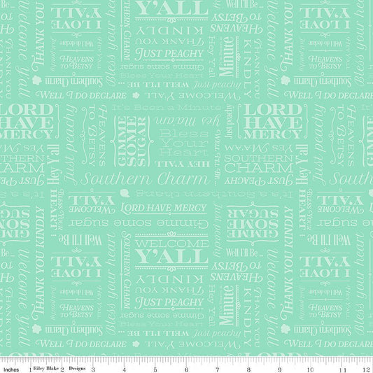 Southern Charm Text Mint - Riley Blake from Fort Worth Fabric Studio