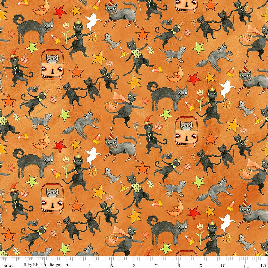 Spooky Cats Orange - Riley Blake from Fort Worth Fabric Studio