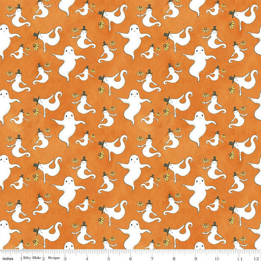 Spooky Ghosts Orange - Riley Blake from Fort Worth Fabric Studio