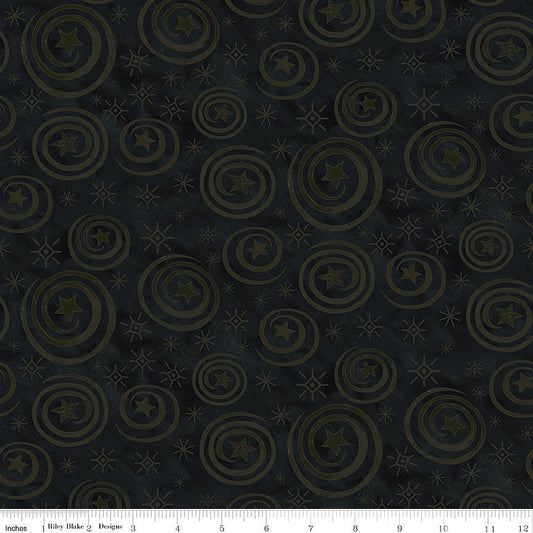Spooky Halloween Stars & Swirls Black – Remnant 36″ × 44″ - Riley Blake from Fort Worth Fabric Studio