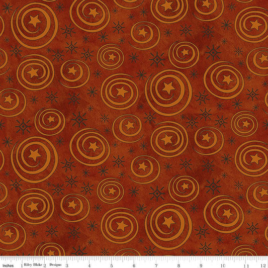 Spooky Halloween Stars & Swirls Rusty Oak - Riley Blake from Fort Worth Fabric Studio