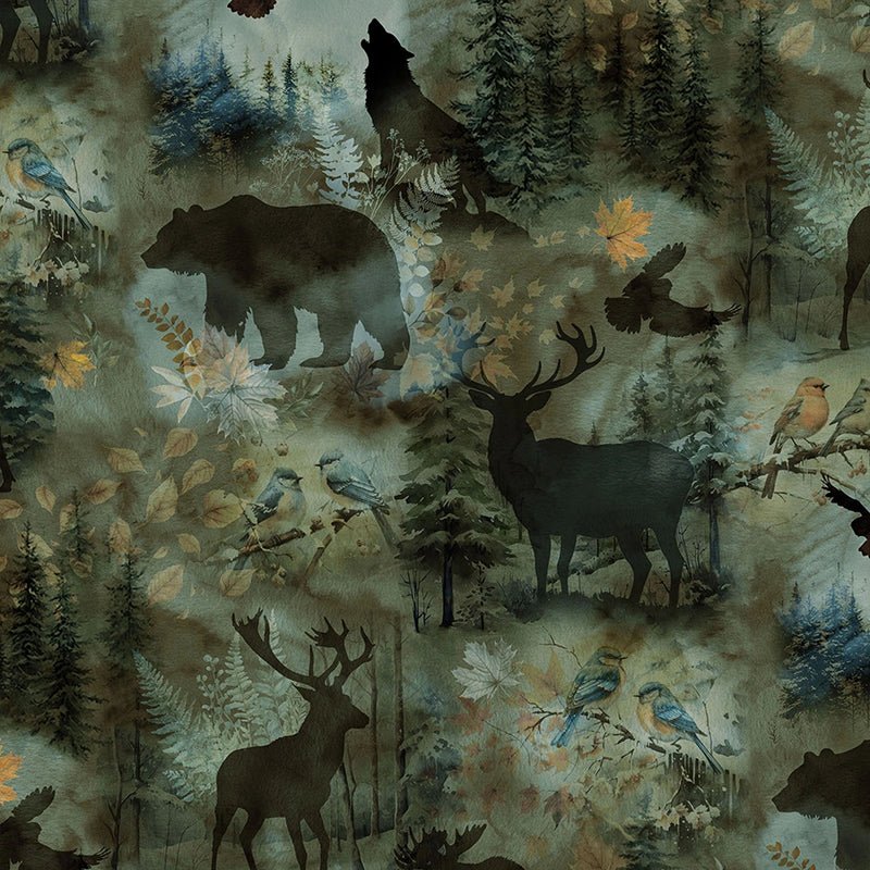 Stag and Stone Wildlife Silhouette Verde – Remnant 34″ × 44″