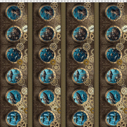 Steampunk Menagerie Border Stripe Multi - In the Beginning from Fort Worth Fabric Studio