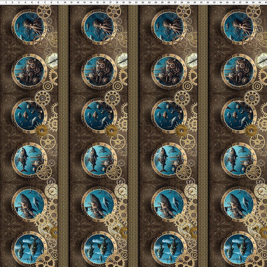 Steampunk Menagerie Border Stripe Multi – Remnant 30″ × 44″ - In the Beginning from Fort Worth Fabric Studio