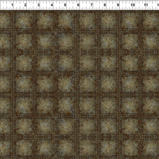 Steampunk Menagerie Rivets Gray - In the Beginning from Fort Worth Fabric Studio