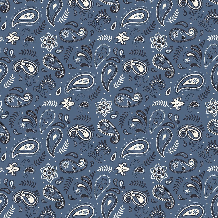Stripes & Stars Paisley Blue – Remnant 33″ × 44″ - White Owl Textiles from Fort Worth Fabric Studio