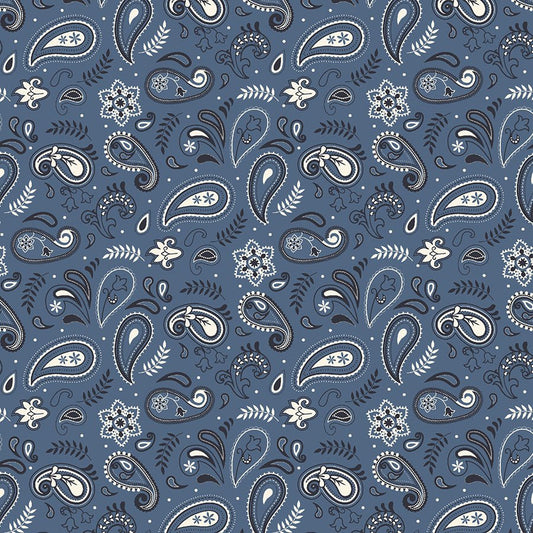 Stripes & Stars Paisley Blue - White Owl Textiles from Fort Worth Fabric Studio
