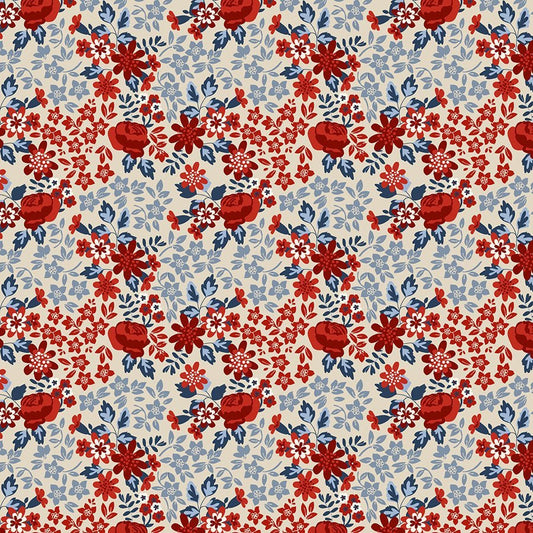 Stripes & Stars Rose Floral Antique Multi – Remnant 10″ × 44″ - White Owl Textiles from Fort Worth Fabric Studio