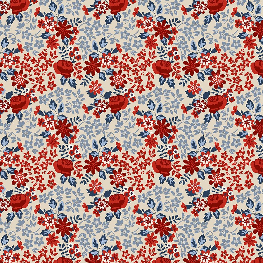 Stripes & Stars Rose Floral Antique Multi - White Owl Textiles from Fort Worth Fabric Studio