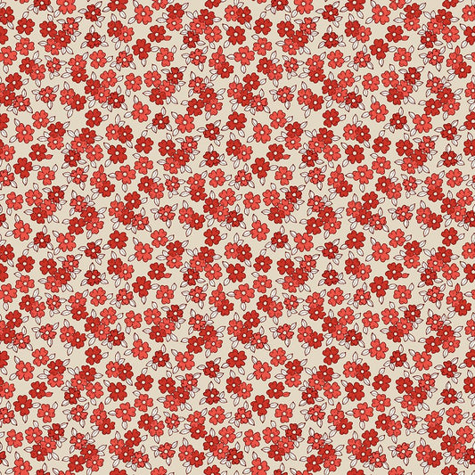 Stripes & Stars Small Floral Red - White Owl Textiles from Fort Worth Fabric Studio