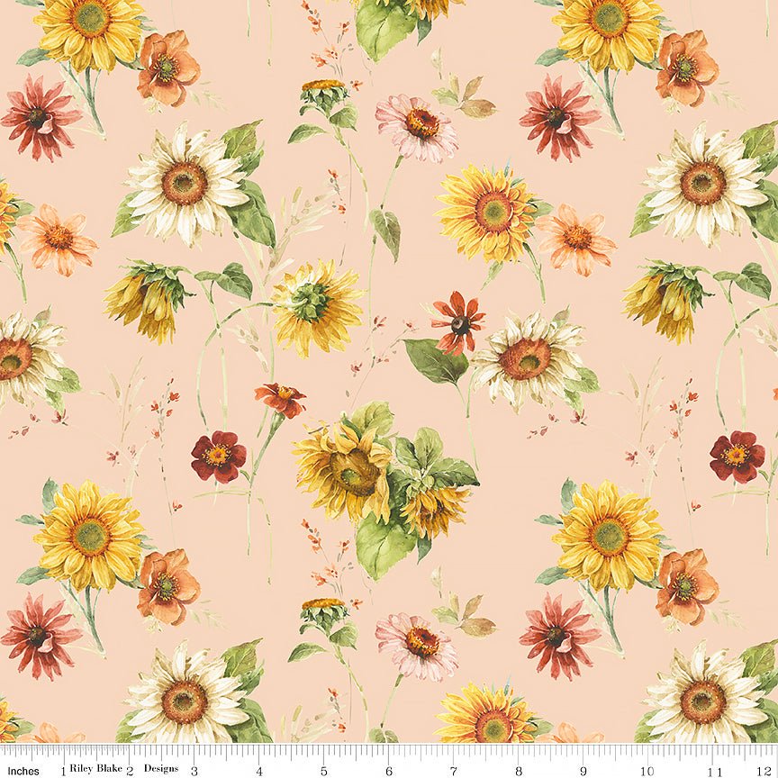 Sunflower Whispers Sunflowers Blush – Remnant 13″ × 44″