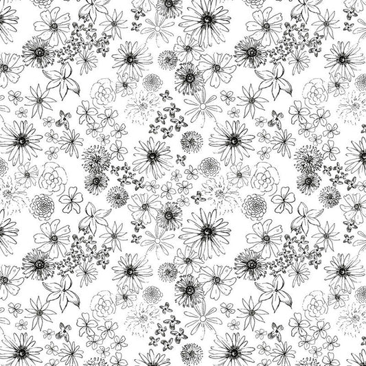 Sunset Meadow Floral Linework White - Clothworks from Fort Worth Fabric Studio