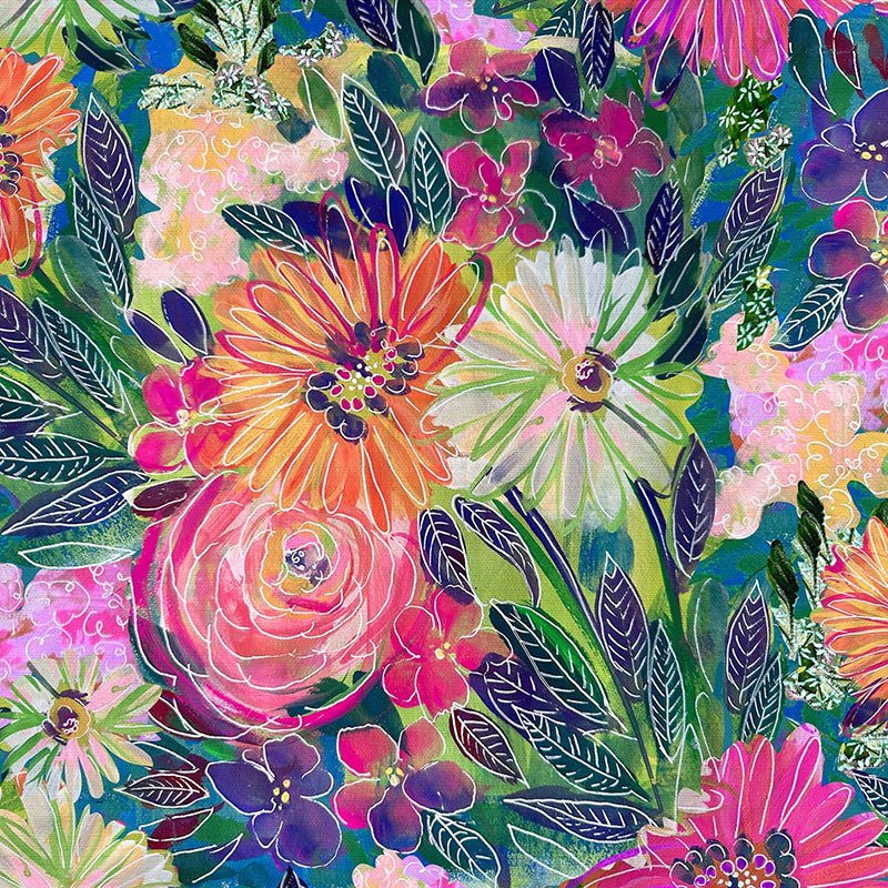 Sunset Meadow Sketchy Floral Multi – Remnant 41″ × 44″