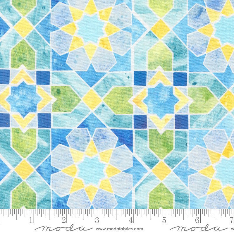 Sunshine & Blue Skies Mosaic Sky Canvas Multi – Remnant 18" × 44" - Moda from Fort Worth Fabric Studio
