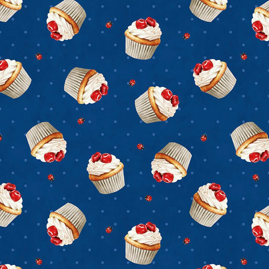 Sweet Cherry Cupcake Toss Navy - Wilmington Prints from Fort Worth Fabric Studio