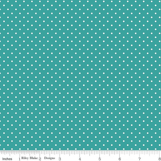 Swiss Dot White On Teal - Riley Blake from Fort Worth Fabric Studio