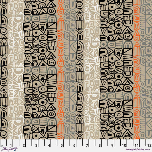 Tales from the Forest Geo Stripe Taupe - Free Spirit from Fort Worth Fabric Studio