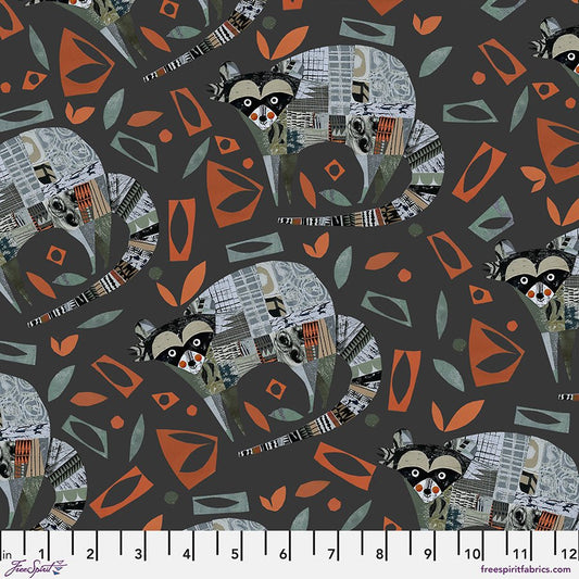 Tales from the Forest Raccoon Charcoal - Free Spirit from Fort Worth Fabric Studio