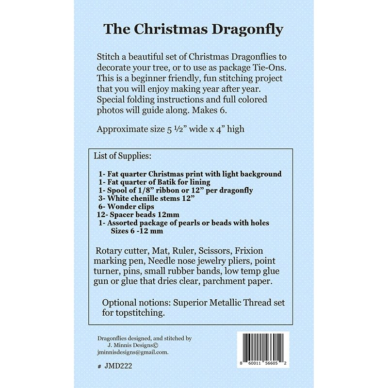 The Christmas Dragonfly Pattern by J. Minnis Designs - J. Minnis Designs from Fort Worth Fabric Studio