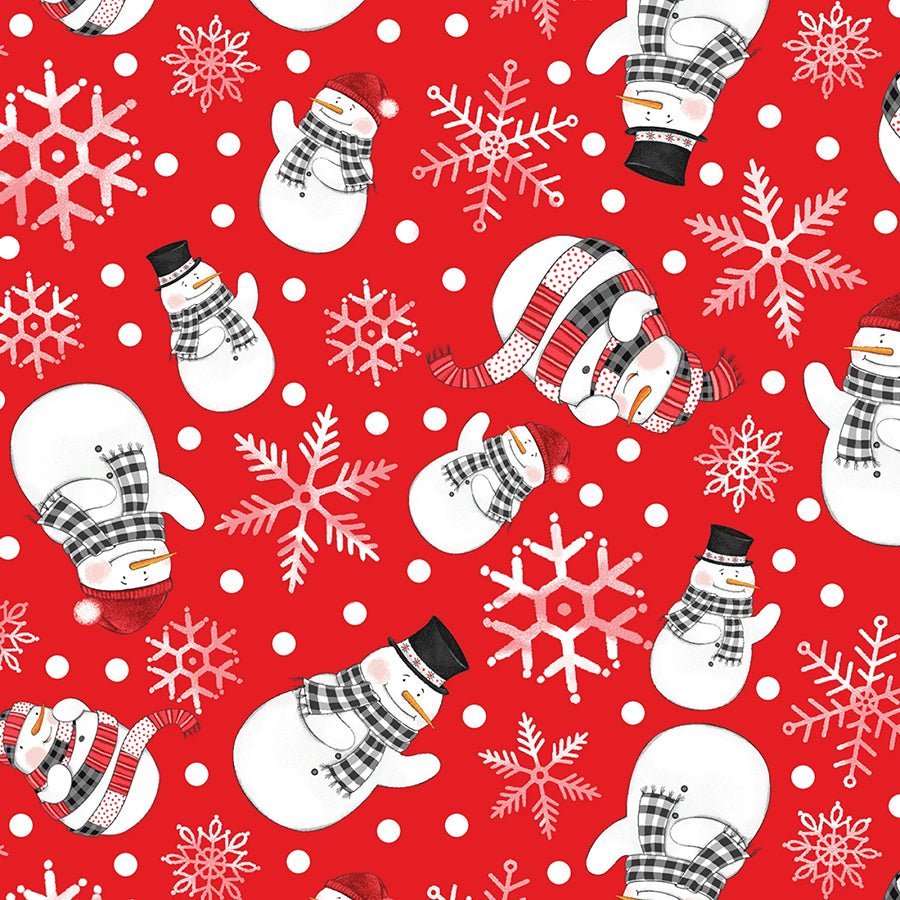 The Cool Club Flannel Snowman Toss Red – Remnant 16″ × 44″ - Studio E from Fort Worth Fabric Studio