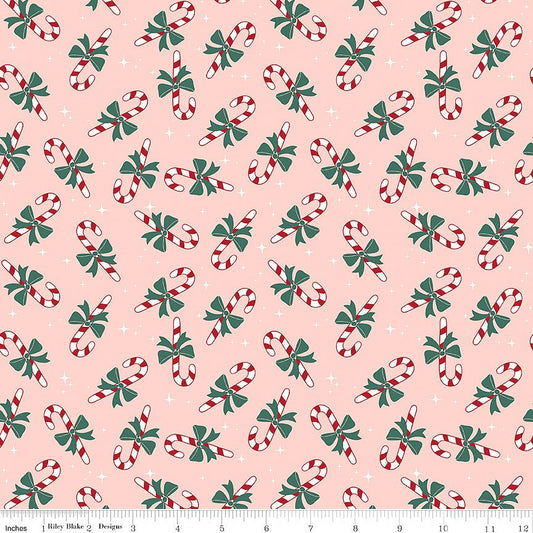 The North Pole Flannel Candy Cane Blush - Riley Blake from Fort Worth Fabric Studio