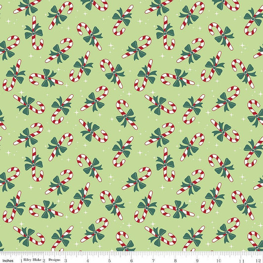 The North Pole Flannel Candy Cane Honeydew – Remnant 33" × 44" - Riley Blake from Fort Worth Fabric Studio